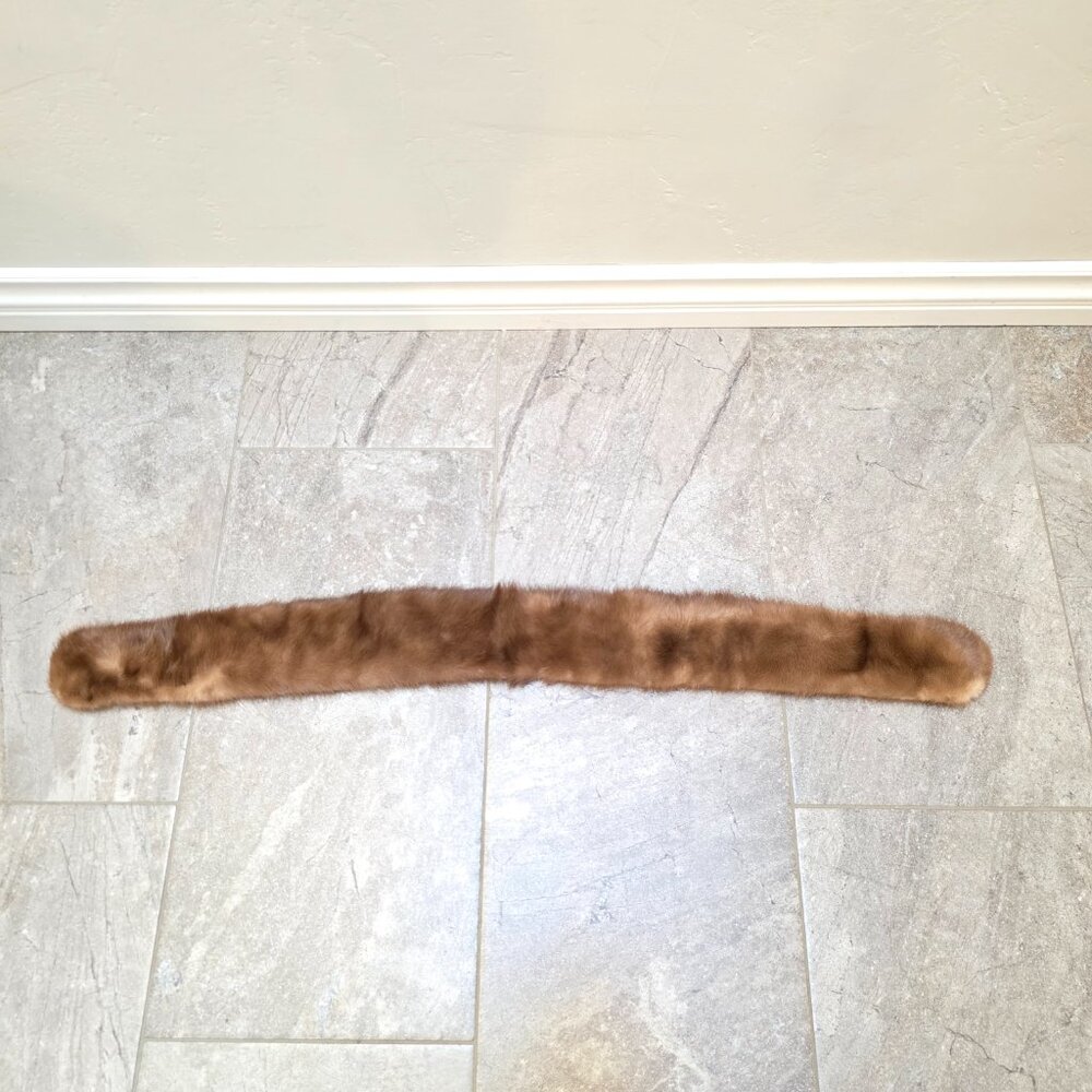 Vintage Mink Fur Collar Shoulder Stole Ascot Boa Mid Century Modern 37"